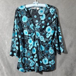 Two Beautiful Knotted V-Neck Top with 3/4 Sleeves Black and Blue Size L